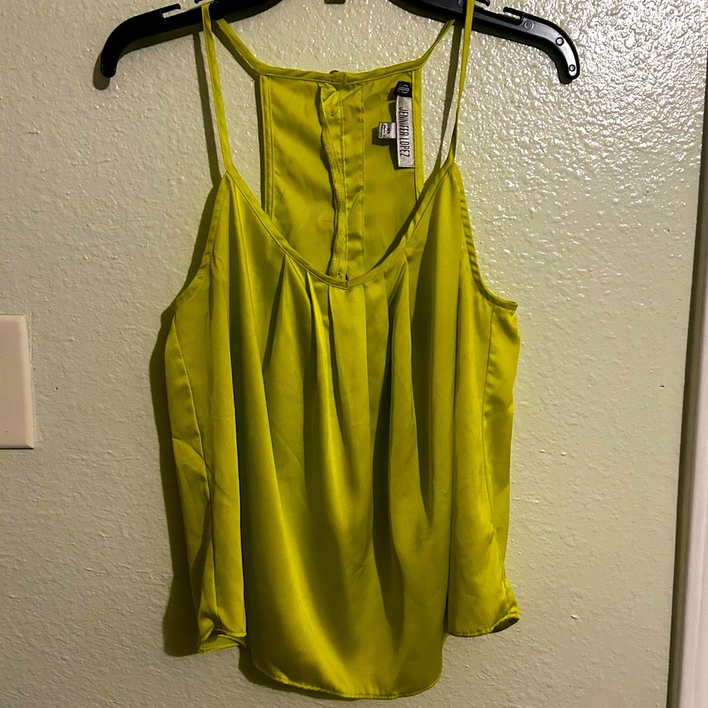 Neon Green Flowy Silky Blouse Jennifer Lopez size:XS